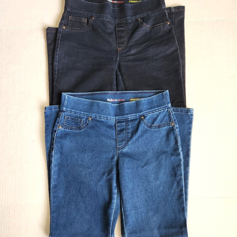 Style & Co Women Petite Tummy Control Denim 2-Pairs Straight Leg Jeans
